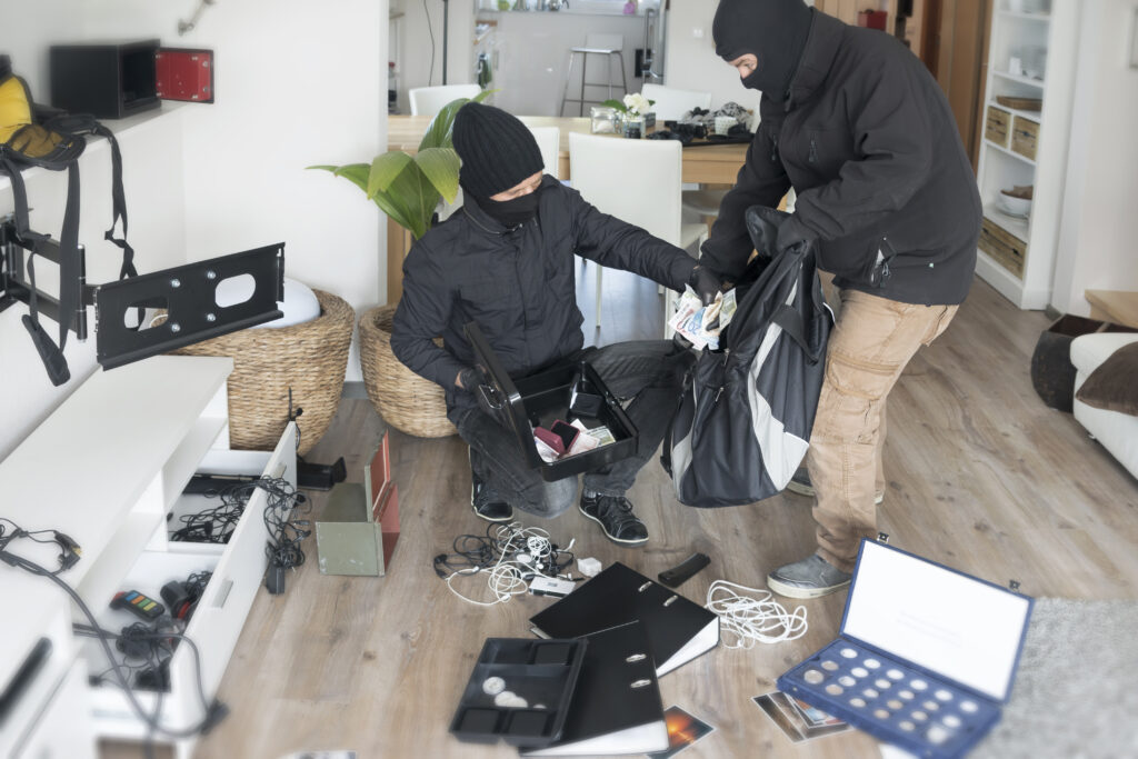 Two burglars at work in an one-family house at daytime